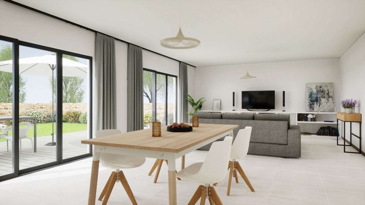 Intérieur de maison avec gestion domotique de l'audio / hifi