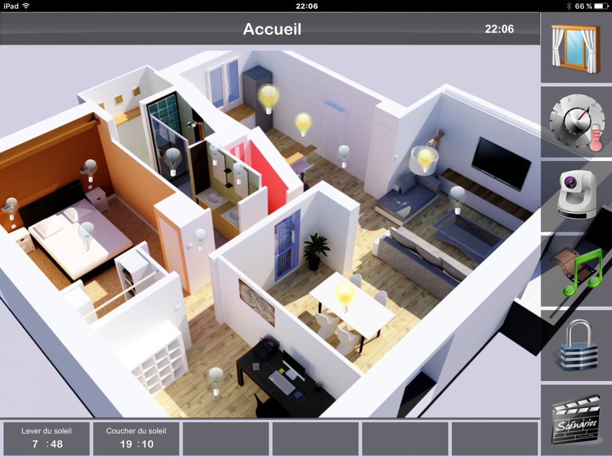 Gestion de maison connectée sur smartphone ou tablette